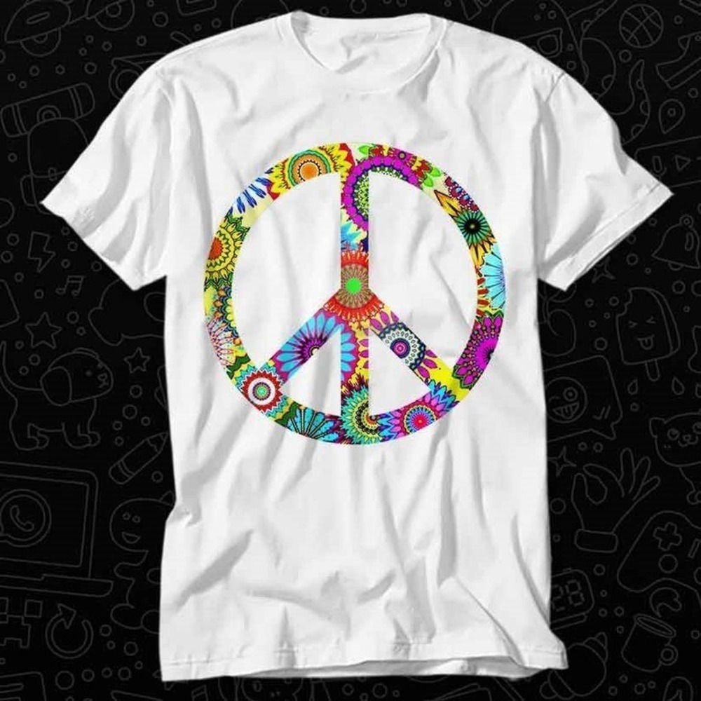 Peace Sign Cool Retro Flowers Design T Shirt Gift For Womens Mens Unisex